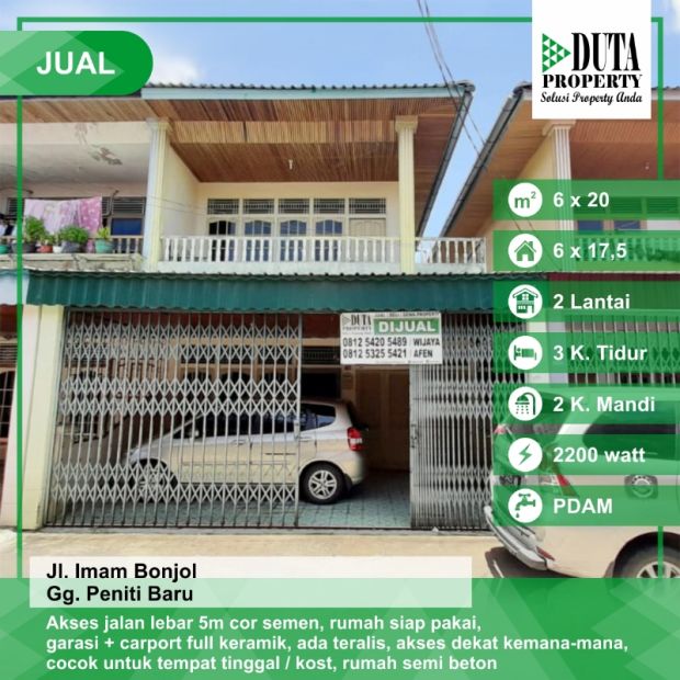 Dijual Rumah Jl Imam Bonjol Gg Peniti Baru Ptk