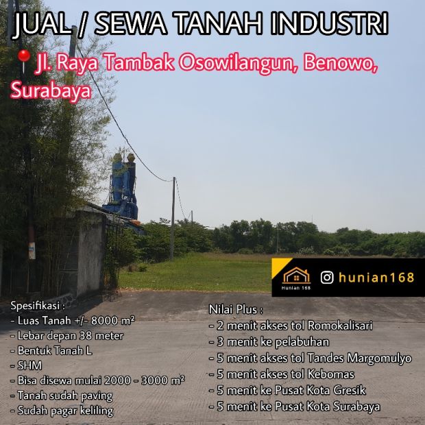 Jual Sewa Tanah Gudang Raya Tambak Oso Osowilangun Romokalisari Benowo