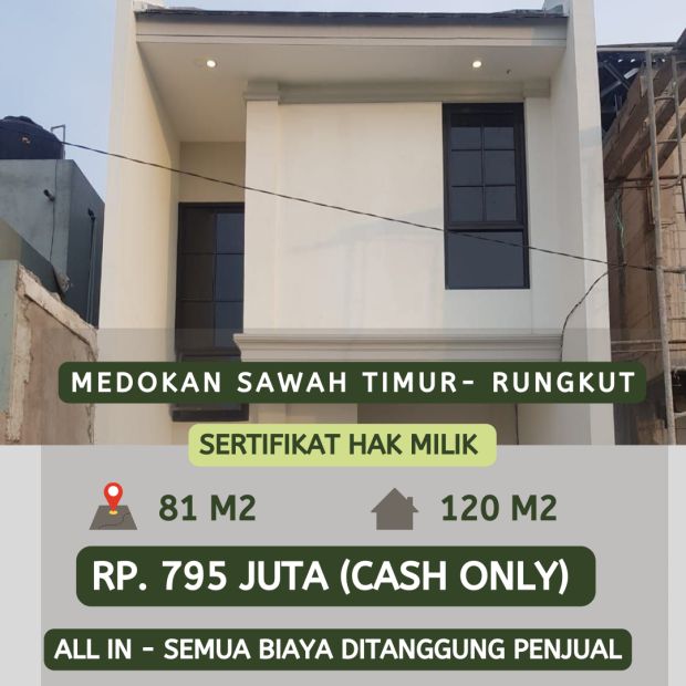 Tinggal 1 Unit Rumah Minimalis 2 Lantai Medokan Sawah Rungkut