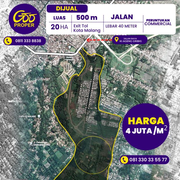 Dijual Tanah Di Jl Raya Ki Ageng Gribig Malang