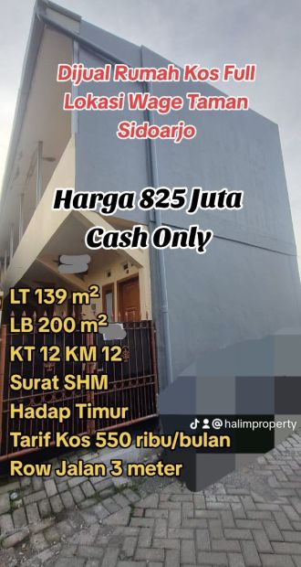 Dijual Rumah Kos Di Wage Taman Sidoarjo