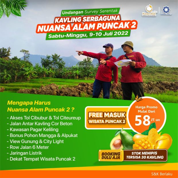 Kavling Eksklusiv Harga Ekonomis Nuansa Alam Puncak Dua Bogor