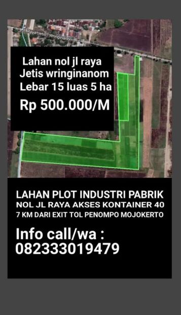 Lahan Plot Industri Nol Jl Raya Jetis Wringinanom