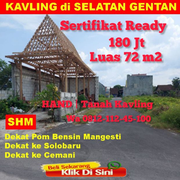 Sertifikat Ready Jual Tanah Kavling Di Duwet Selatan Gentan Baki Solo