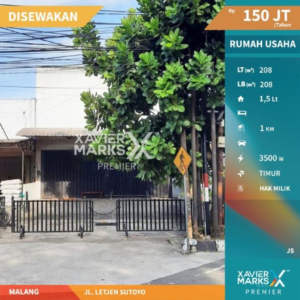 Disewakan Rumah Usaha Di Nol Jalan Letjen Sutoyo Malang Ex Showroom