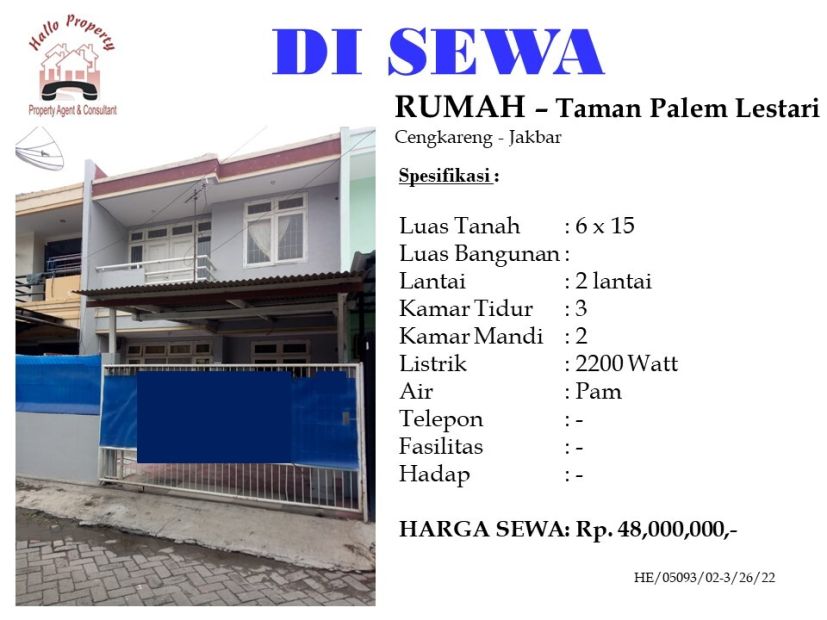 Dijual Rumah 2 Lantai Di Taman Palem Lestari Cengkareng Jakarta Barat