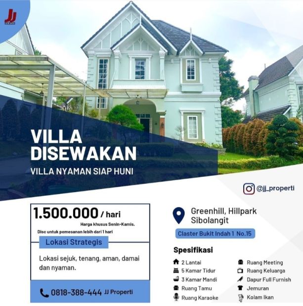 Disewakan Villa Nyaman Siap Huni Hillpark Sibolangit Berastagi Medan