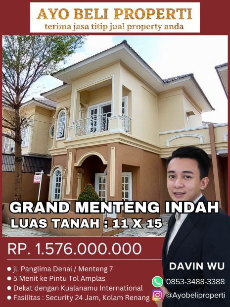 DIJUAL RUMAH 2 LANTAI 11X15 DI KOMPLEK GRAND MENTENG INDAH