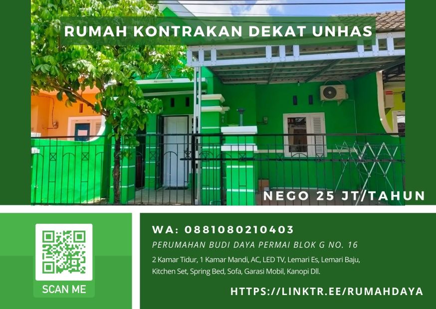 Rumah Kontrakan Di Perintis Makassar Dekat UNHAS Lengkap Dan Siap Pakai