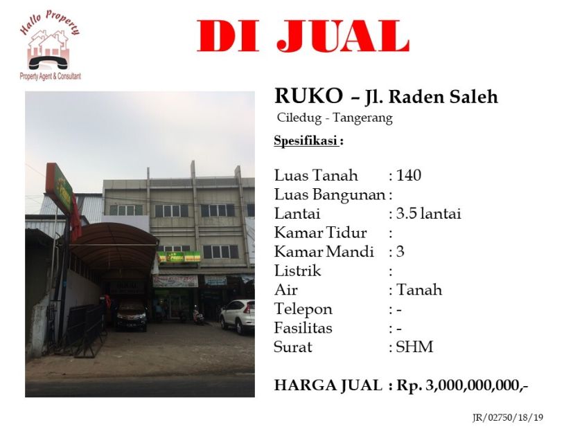 Dijual Ruko Setengah Lantai Di Jl Raden Saleh Ciledug Tangerang