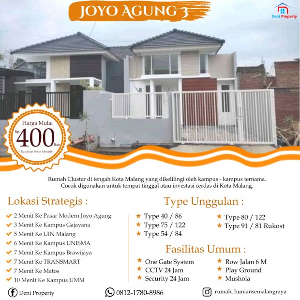 Promo Rumah Murah Joyo Agung 400 Jutaan Kawasan Kampus Kota Malang