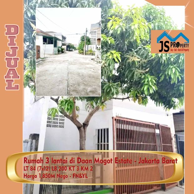 DIJUAL Rumah 3 Lantai Di Daan Mogot Estate - Jakarta Barat - FN&YL