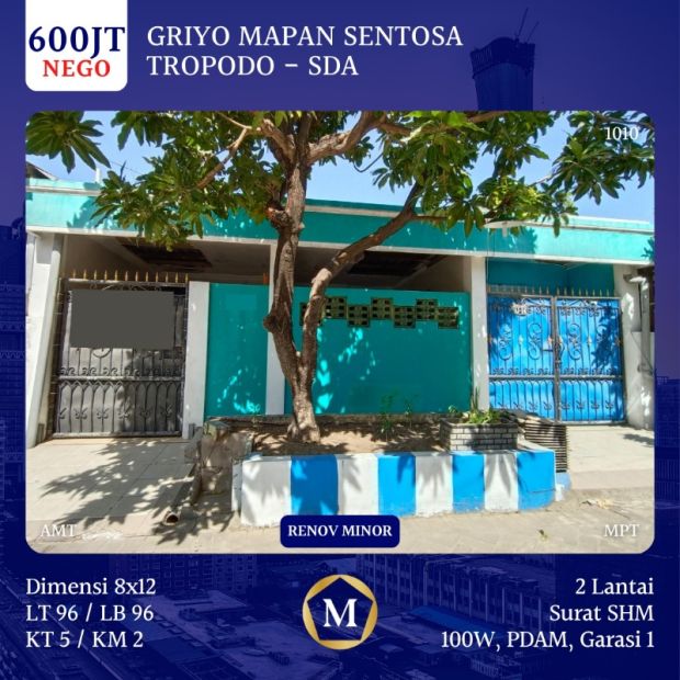 Jual Rumah Griyo Mapan Sentosa Tropodo Dkt Waru Juanda Pondok Tjandra