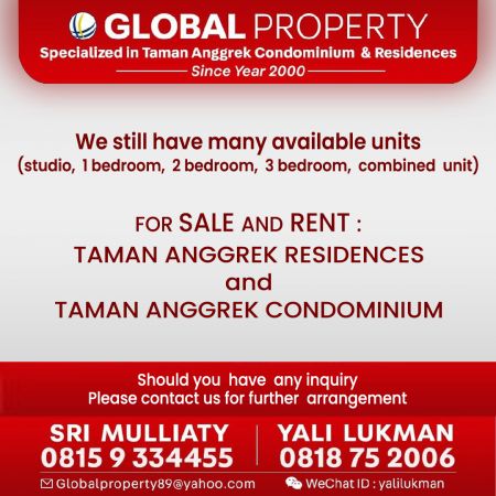 Murah Banget Studio Middle Floor di Taman Anggrek  Residences