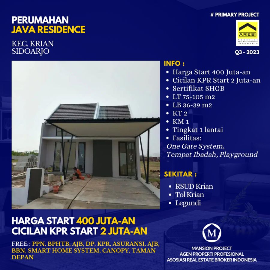 Rumah Baru Cicilan Murah Krian Sidoarjo Java Residence dkt Tol Legundi