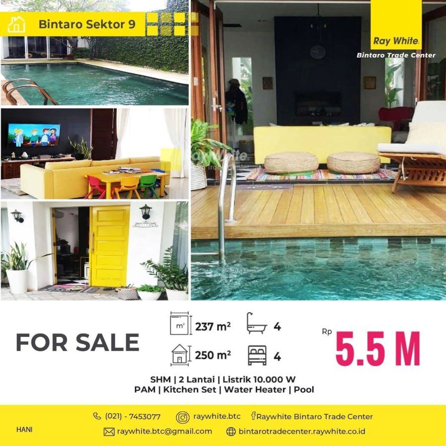Dijual Rumah Cantik ada Pool di Maleo Bintaro Sektor 9