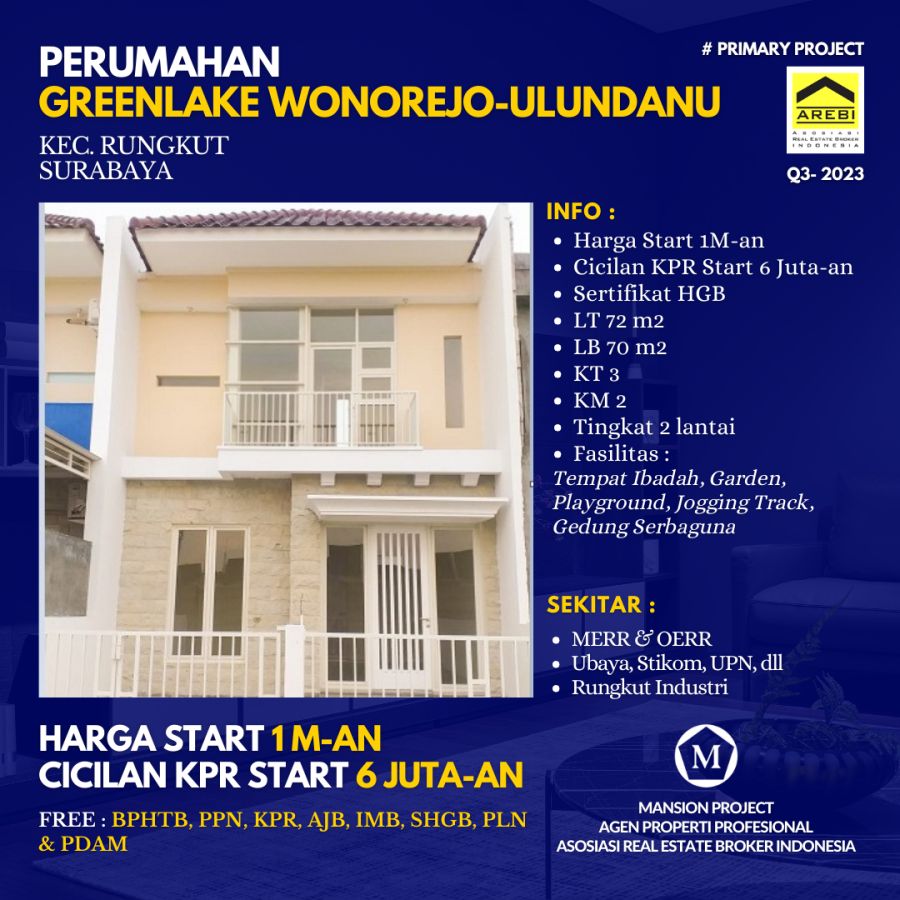 Jual Rumah Greenlake Wonorejo - Ulundanu Rungkut Surabaya Start 1M-an