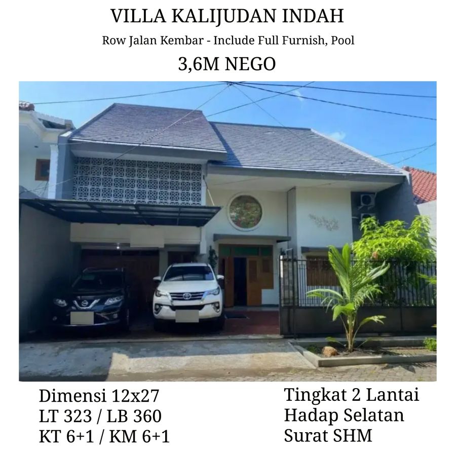 Rumah Villa Kalijudan Surabaya Row Jalan Kembar Full Furnish SHM 2lt