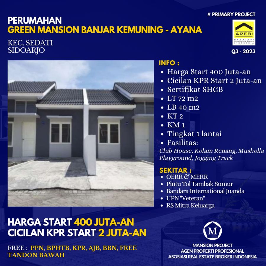 Rumah Green Mansion Banjar Kemuning Ayana Sedati Sidoarjo Start 400jt
