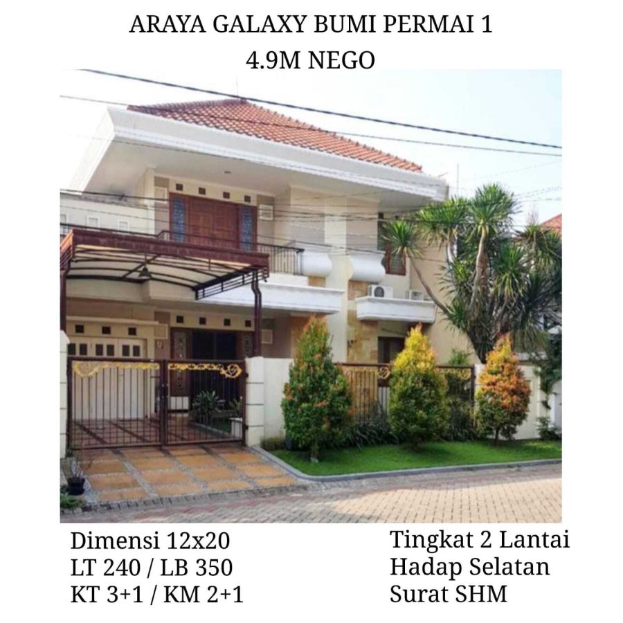 Rumah Mewah 2 lantai Galaxy Bumi Permai I Araya Surabaya bisa Nego