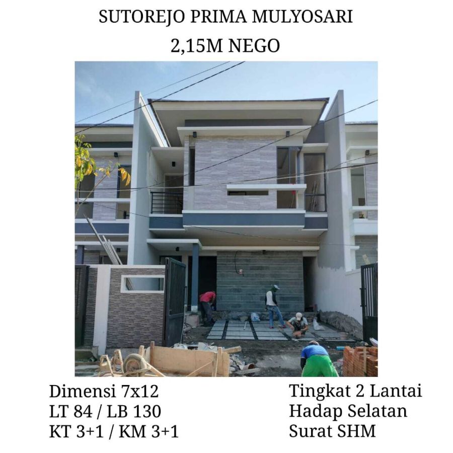Dijual Rumah Baru Sutorejo Prima Mulyosari Surabaya 2.15M Nego SHM