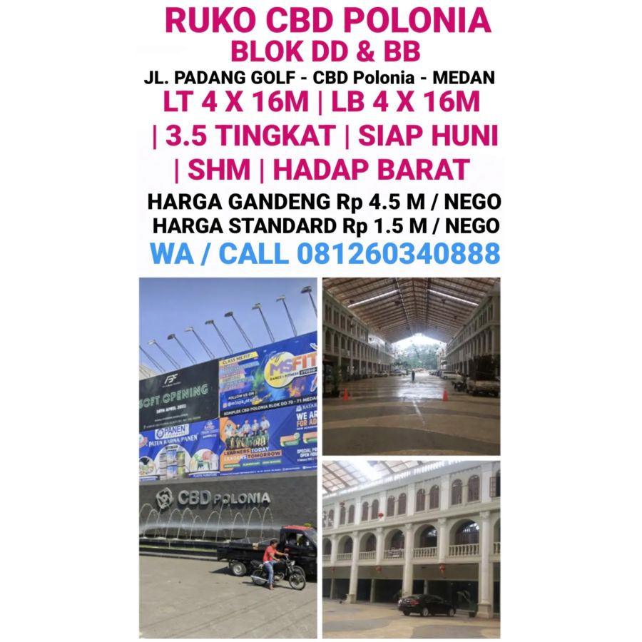 DI JUAL RUKO DI CBD POLONIA BLOK BB & DD