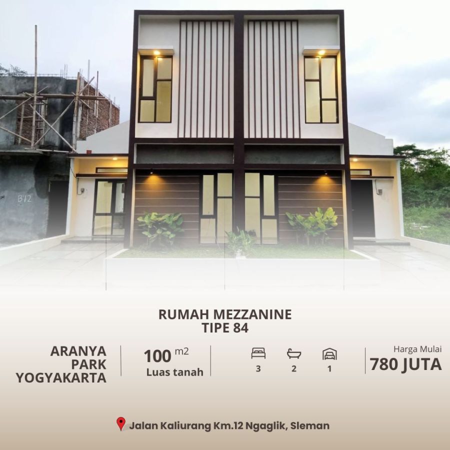 Rumah 2 Lantai Dengan Mezzanine di Cluster Aranya Park Yogyakarta