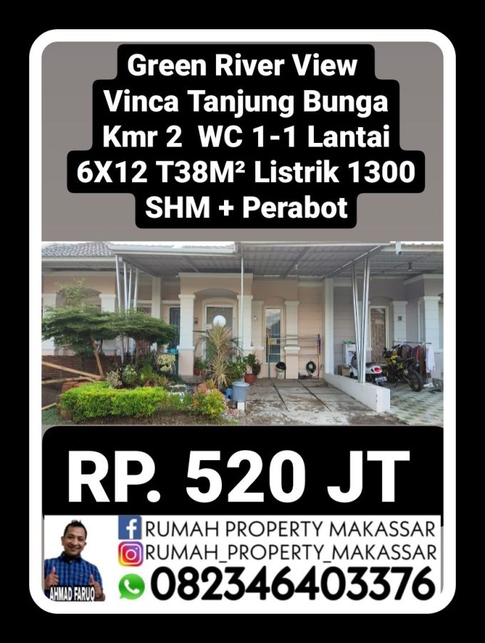 Green River View Vinca Tanjung Bunga kamar 2 WC 1 +Perabot