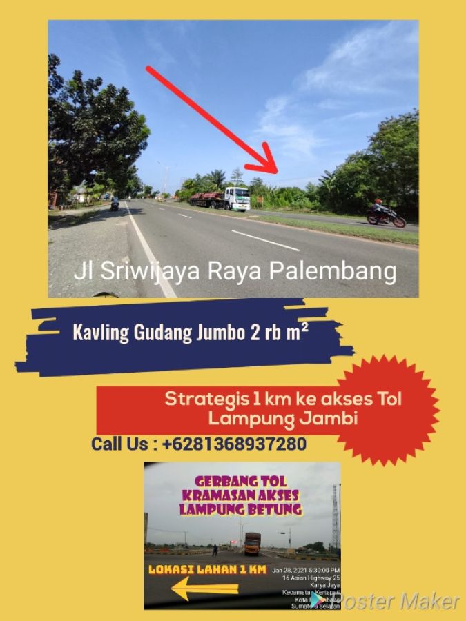 Tanah Kavling Gudang Jumbo 1 km ke G Tol Jl Sriwijaya Raya Palembang