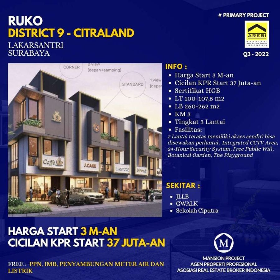 BARU RUKO Citraland District 9 Surabaya Strategis 3 Lantai dkt Gwalk