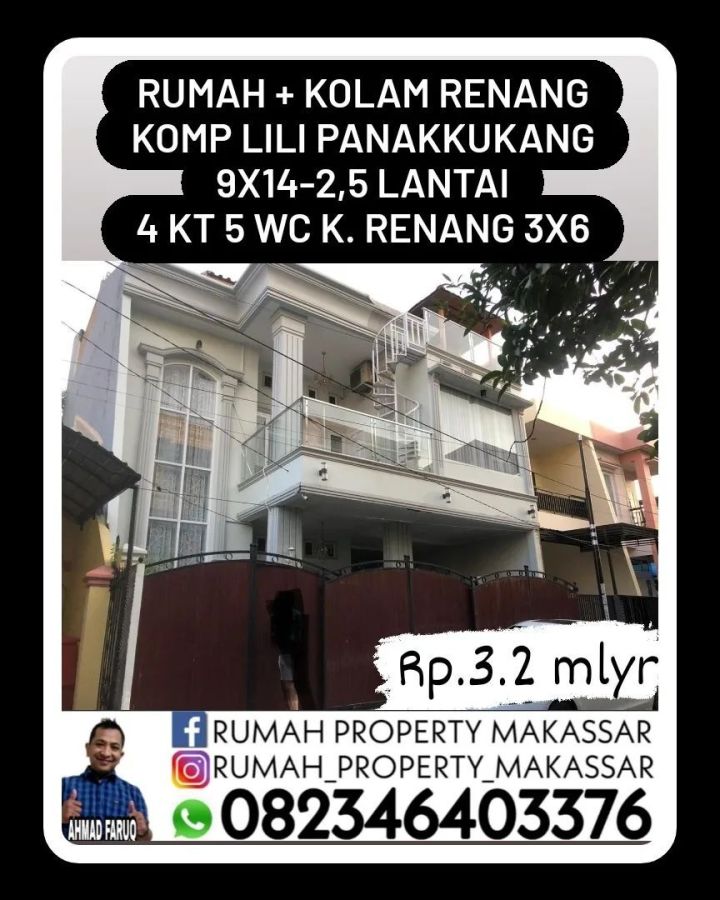 Rumah+Kolam Renang Komp Lili Panakkukang 9X14-2,5 Lantai 4 Kmr 5 WC