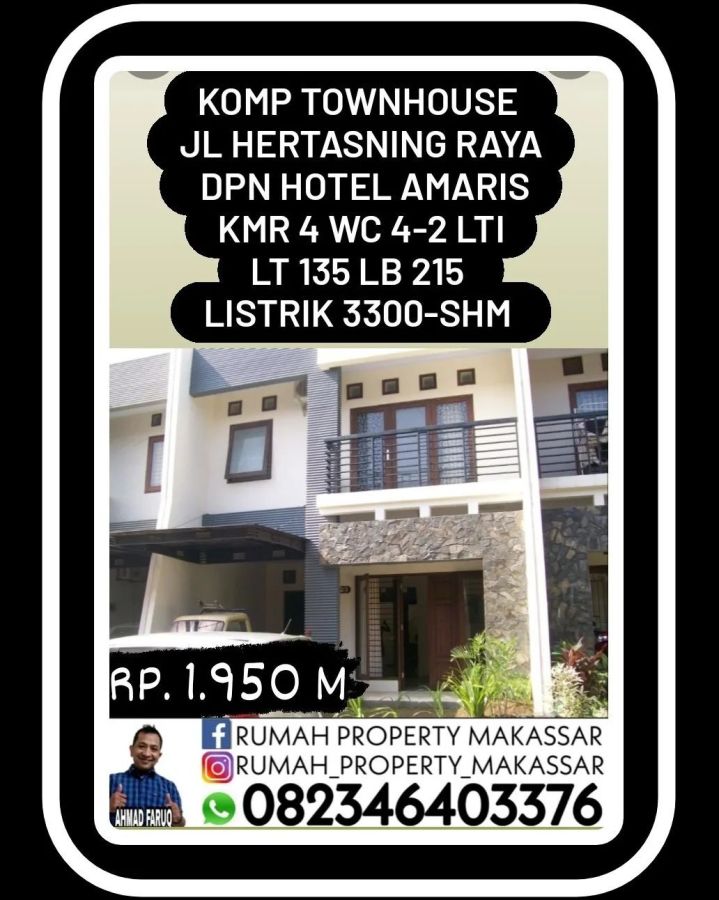 Makassar Town House Jl Hertasning Kmr 4 WC 4 SHM LT135 LB215