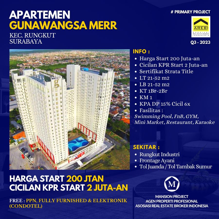 Apartment Gunawangsa MERR Rungkut FULL FURNISHED 1-2 BR Start 200jt-an