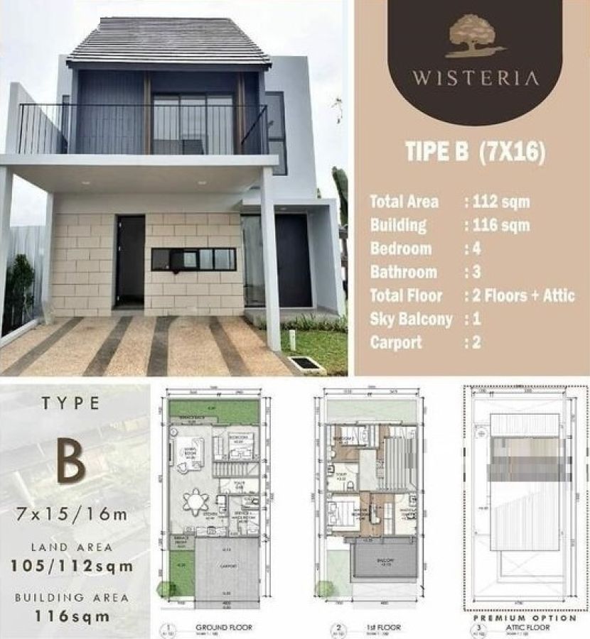 Rumah Cluster Anthia Wisteria luas 7x15 105m2 type 4KT Metland Cakung