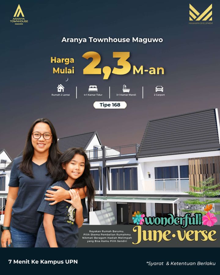 Dijual Rumah Mewah Lb 168 Jogja Dekat Kampus UPN Aranya Townhouse