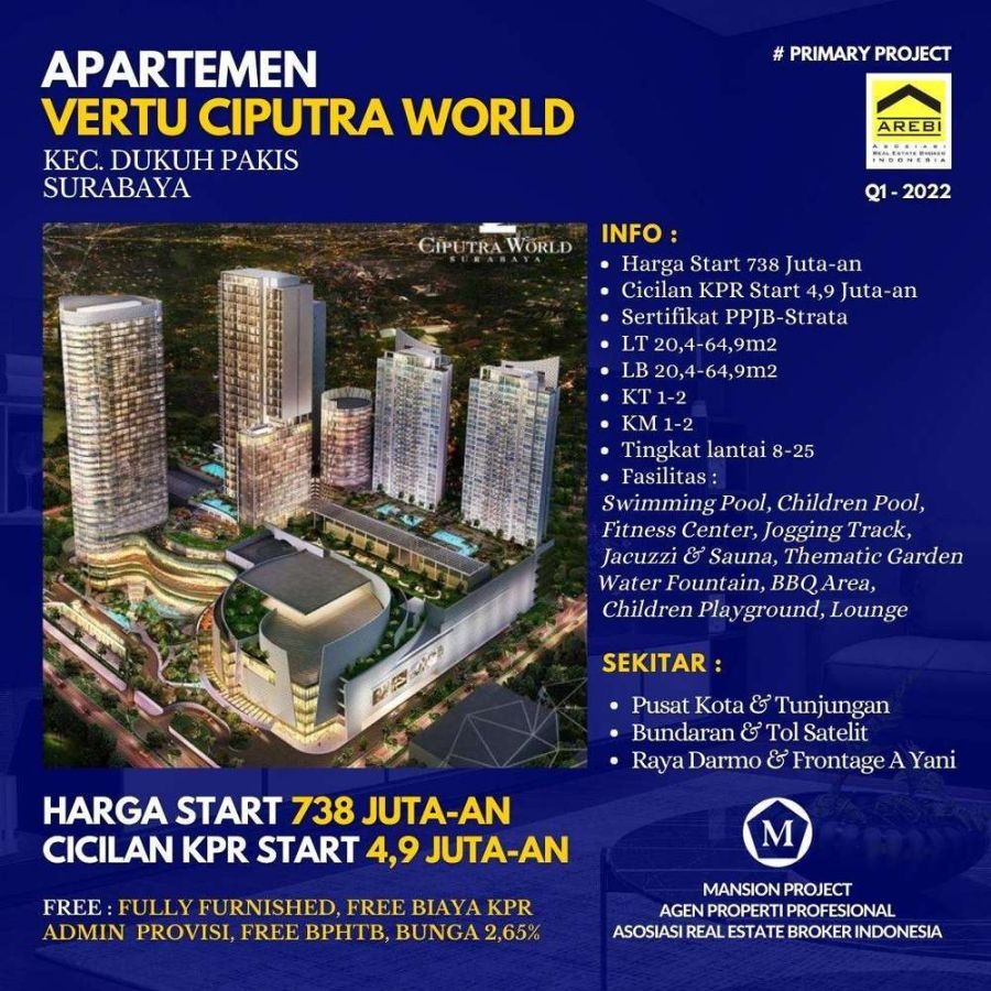 JUAL Apartemen Vertu Ciputra World Surabaya Cicilan KPR 4.9 jtan