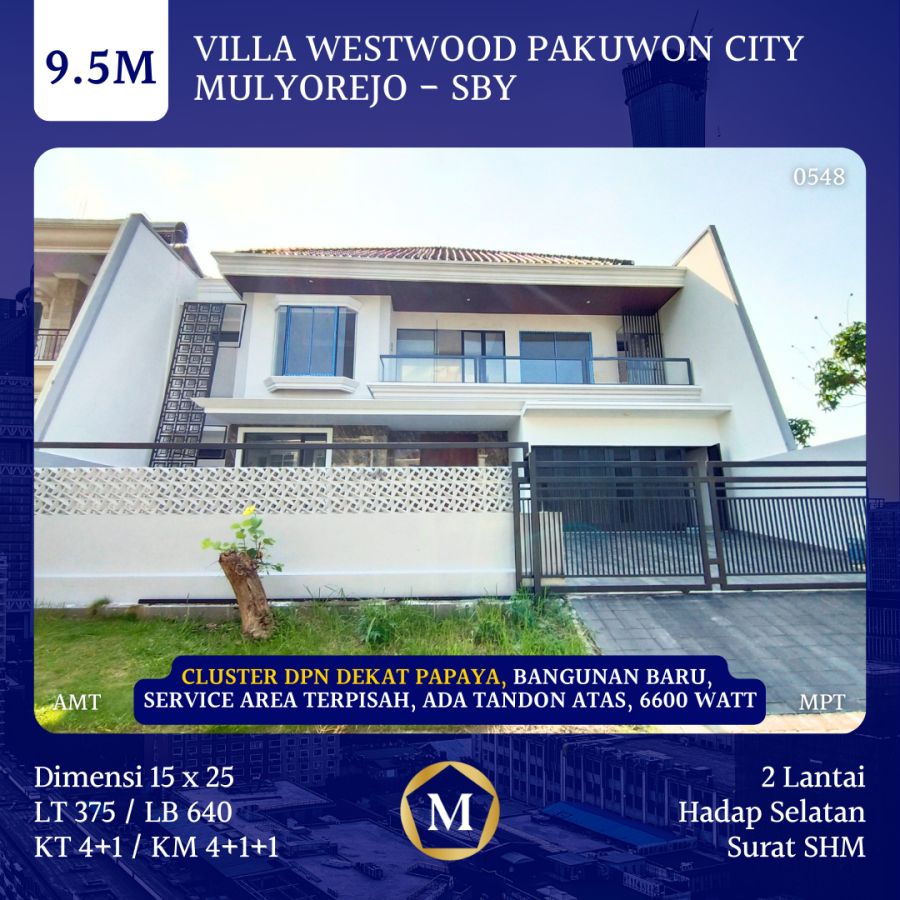 Rumah Baru Pakuwon City Villa Westwood Cluster Depan dkt Mall 2 Lantai