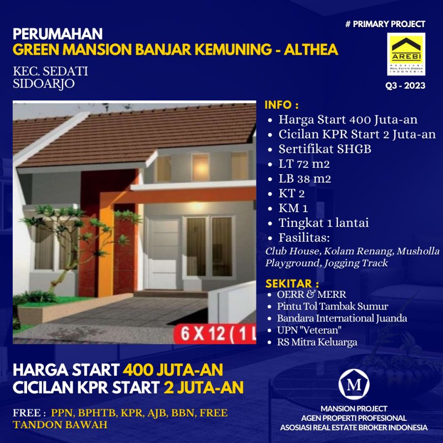 Jual Rumah Green Mansion Banjar Kemuning START 400JT-AN, Sedati