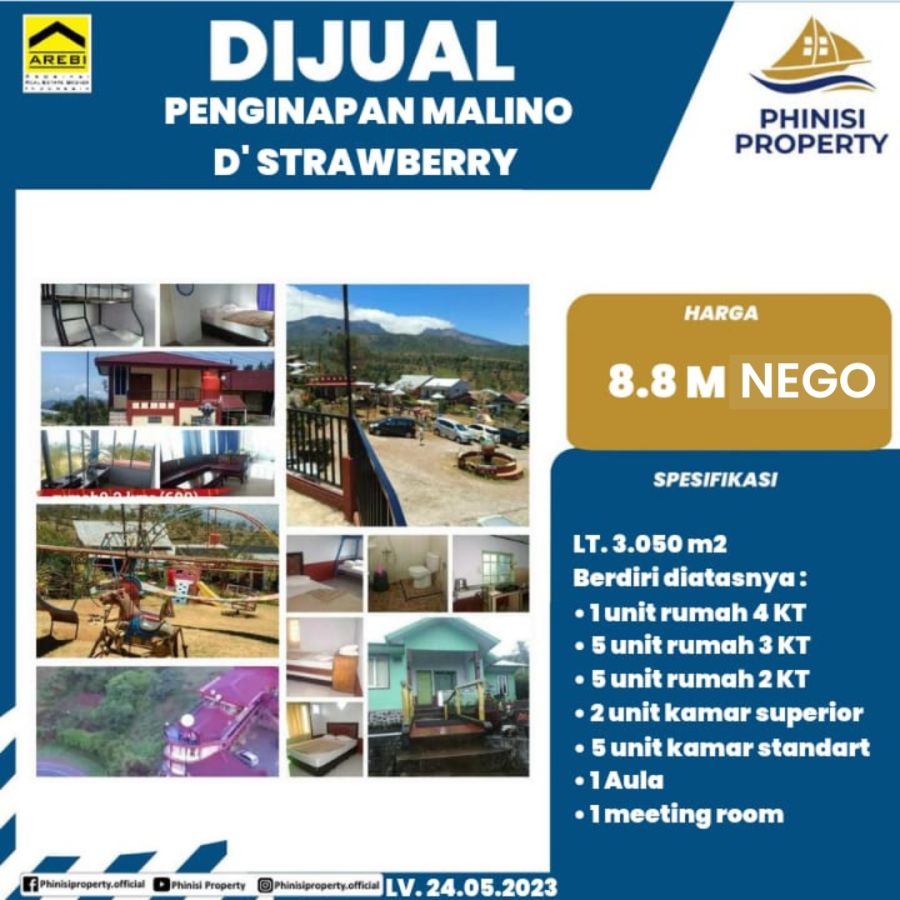 DIJUAL PENGINAPAN D' STRAWBERRY MALINO LOKASI STRATEGIS DI POROS JALAN