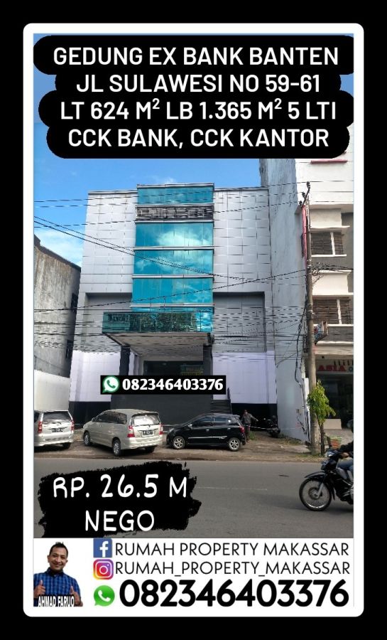 Trn Harga Gedung Ex Bank Banten Jl Sulawesi No 59-61 LT 624 LB 1.365